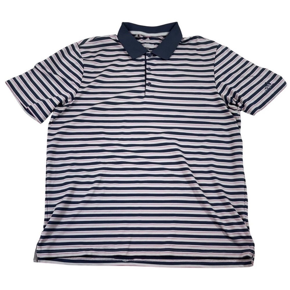 Adidas Golf Polo Shirt XL‎ Striped Climalite Navy White Pink Mens